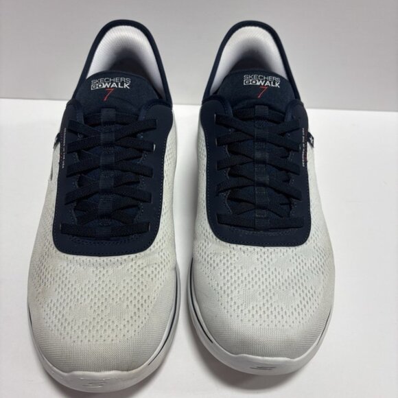Skechers Men’s Go Walk 7, White/Navy Slip-On Sneakers, Size 11 M main image 6